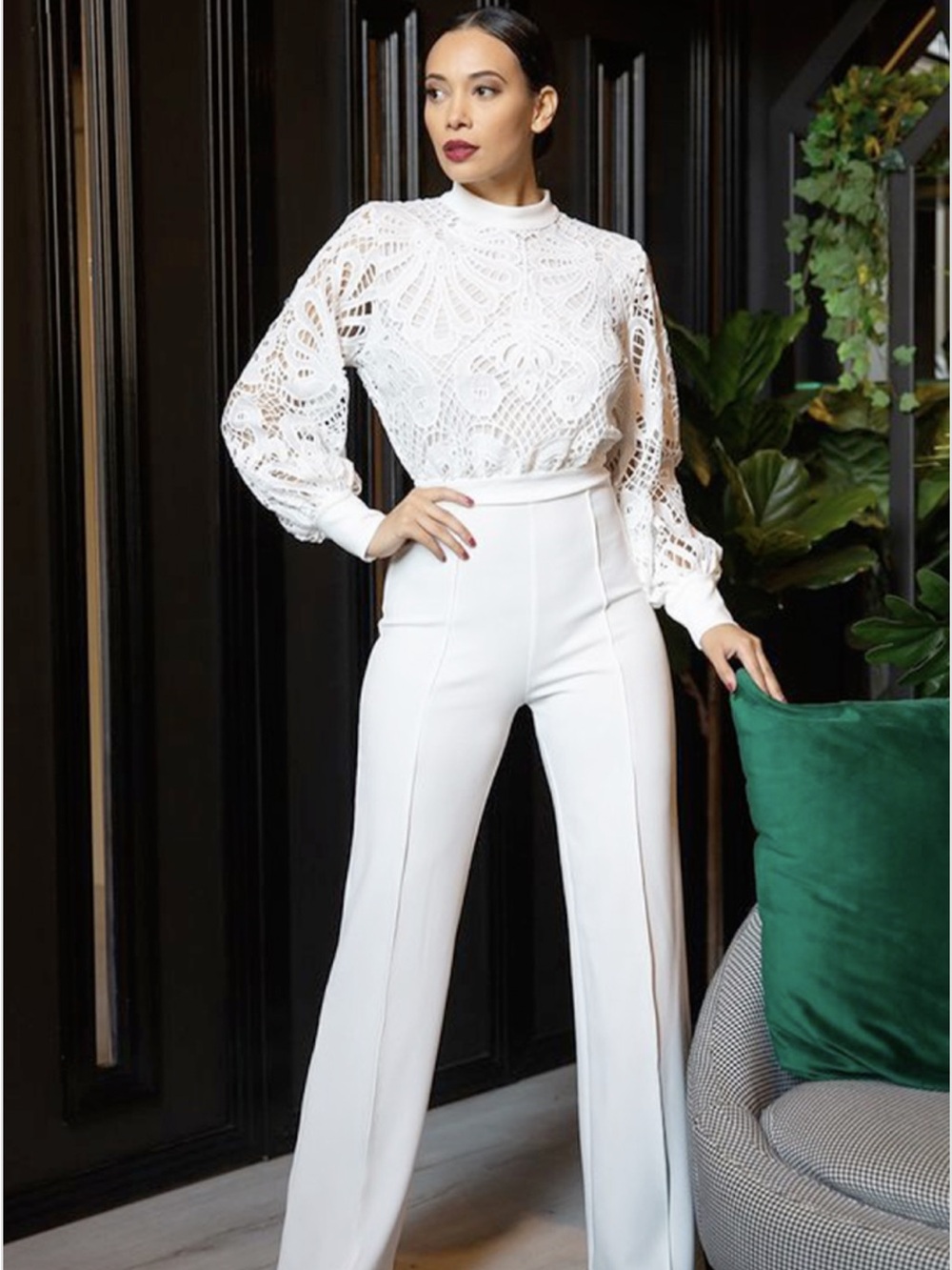 White Lace Bodice Wide-Leg Jumpsuit